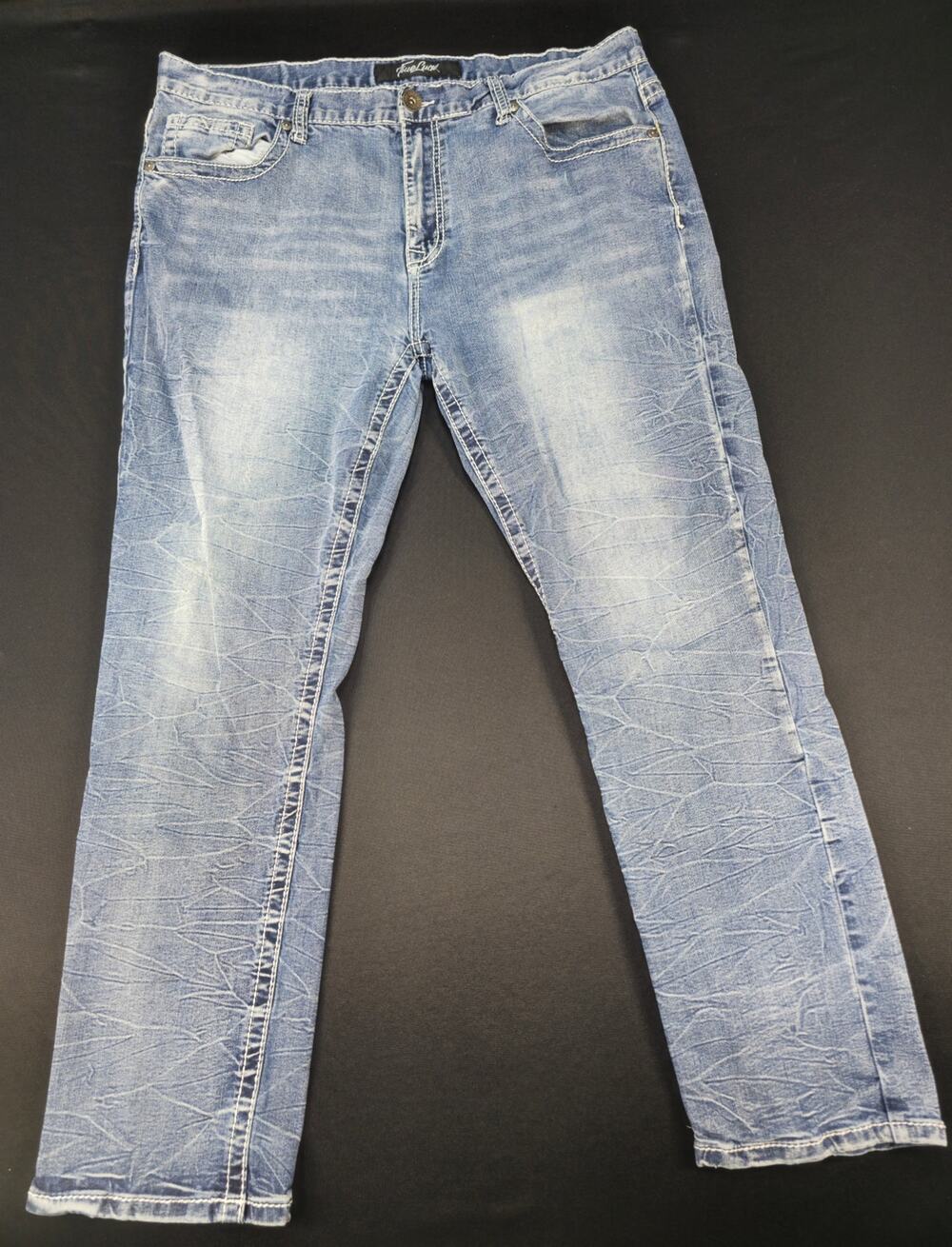 True Luck Jeans Mens 40x32 Blue Straight Leg Distressed Stretch Denim 40 32
